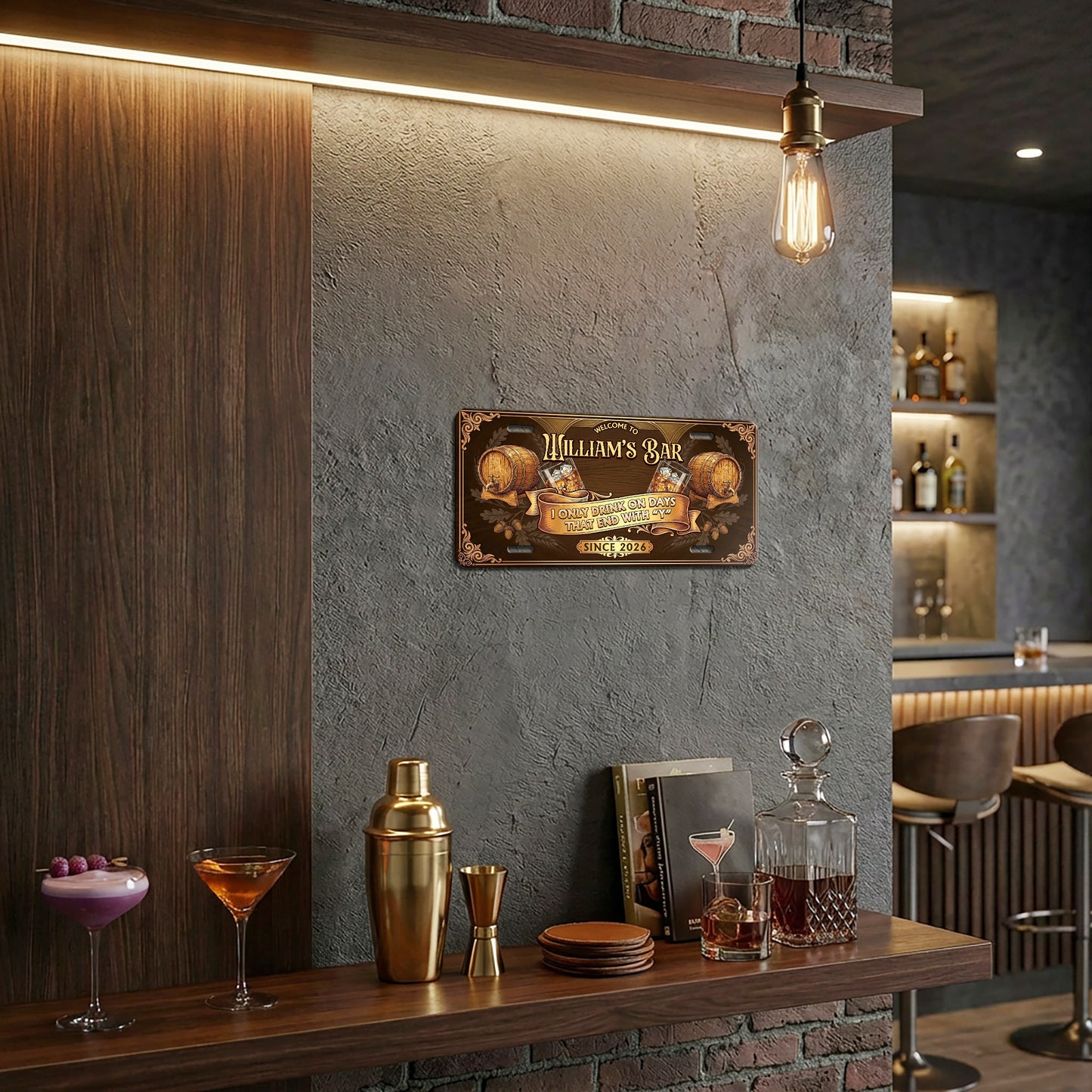 Personalized Basement Bar License Plate, Whiskey And Basement Plate, Bar Decor ETHY-04085924