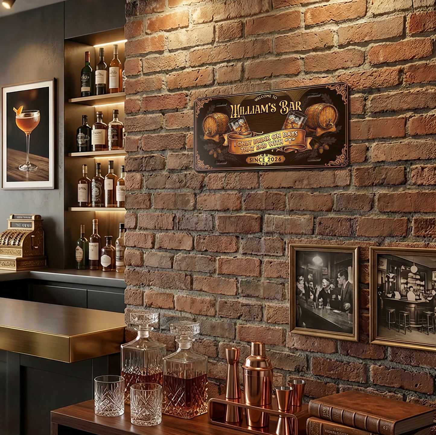 Personalized Basement Bar License Plate, Whiskey And Basement Plate, Bar Decor ETHY-04085924