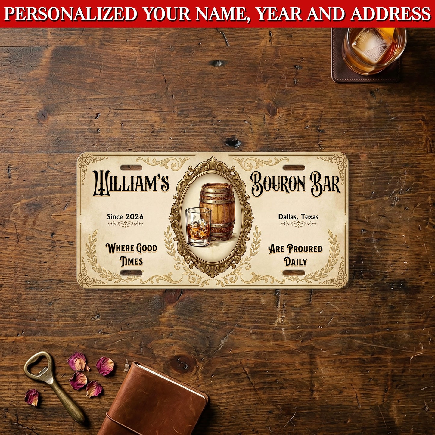 Personalized Bourbon Bar License Plate, Basement Bar Wall Decor, Gift For Him ETHY-04085924