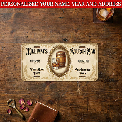 Personalized Bourbon Bar License Plate, Basement Bar Wall Decor, Gift For Him ETHY-04085924