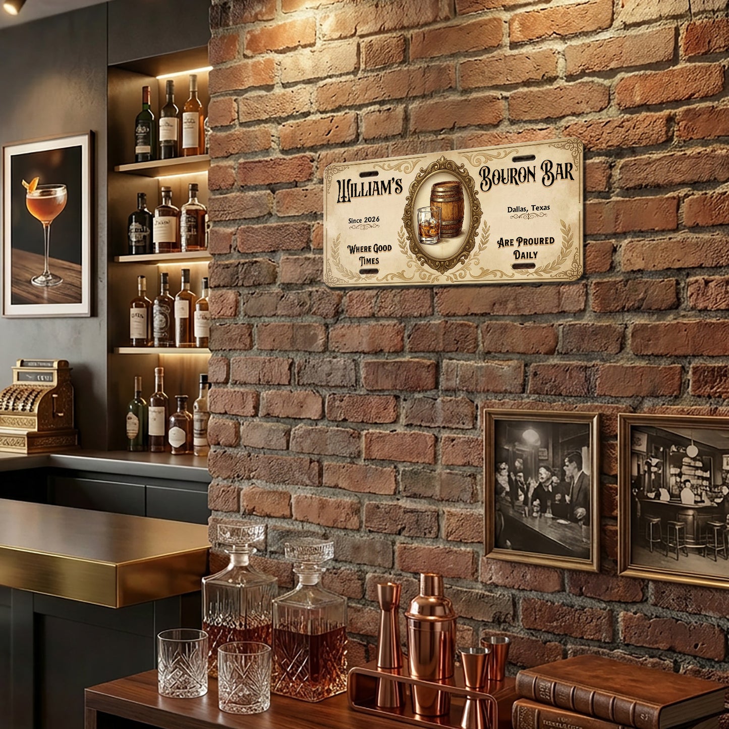 Personalized Bourbon Bar License Plate, Basement Bar Wall Decor, Gift For Him ETHY-04085924
