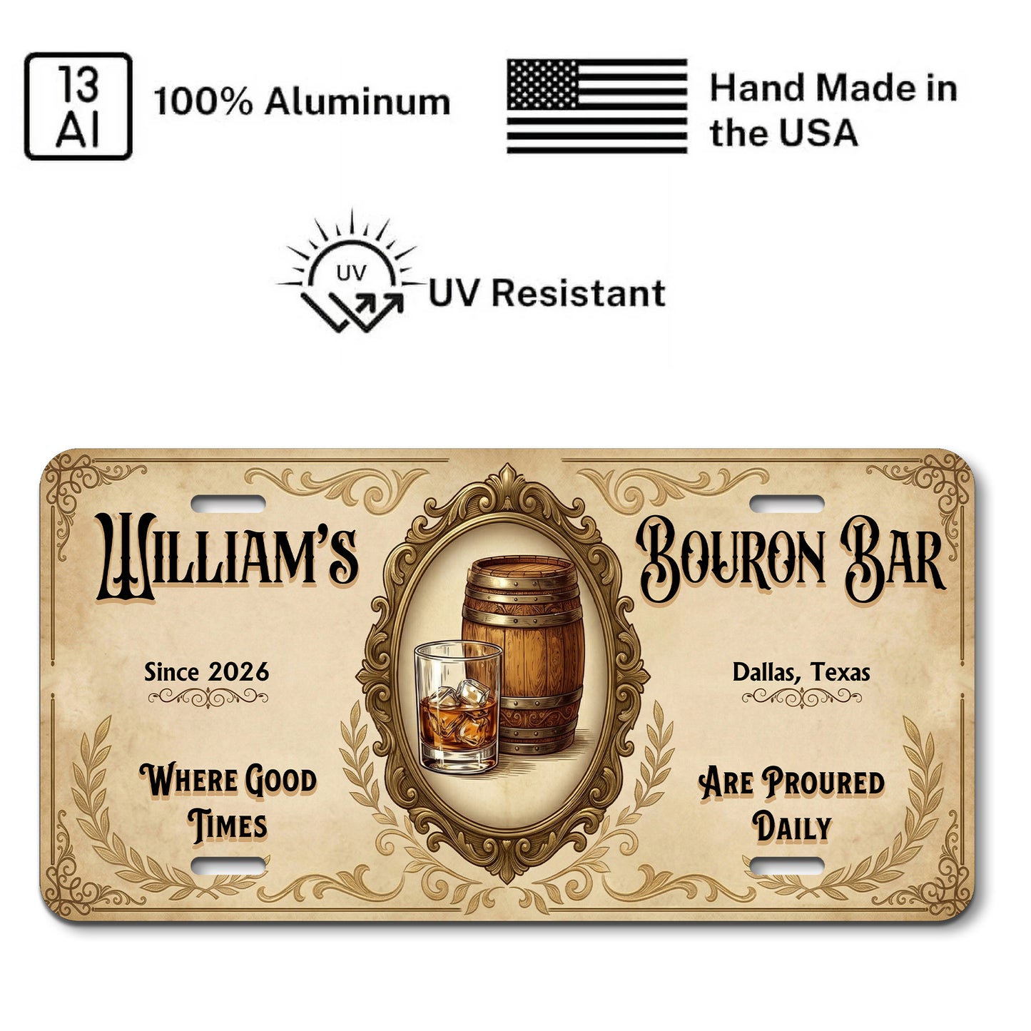 Personalized Bourbon Bar License Plate, Basement Bar Wall Decor, Gift For Him ETHY-04085924