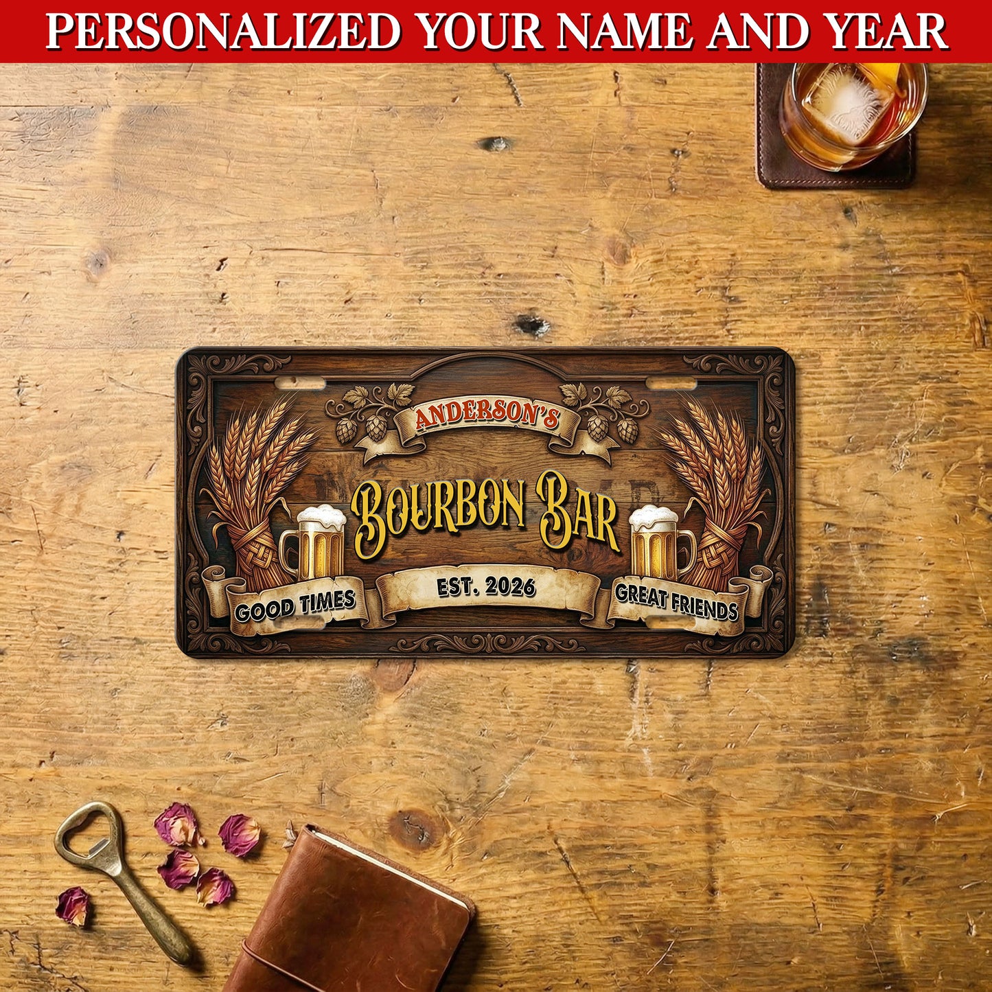 Custom Bourbon Bar License Plate, Basement Bar Wall Decor, Gift For Him ETHY-04085924