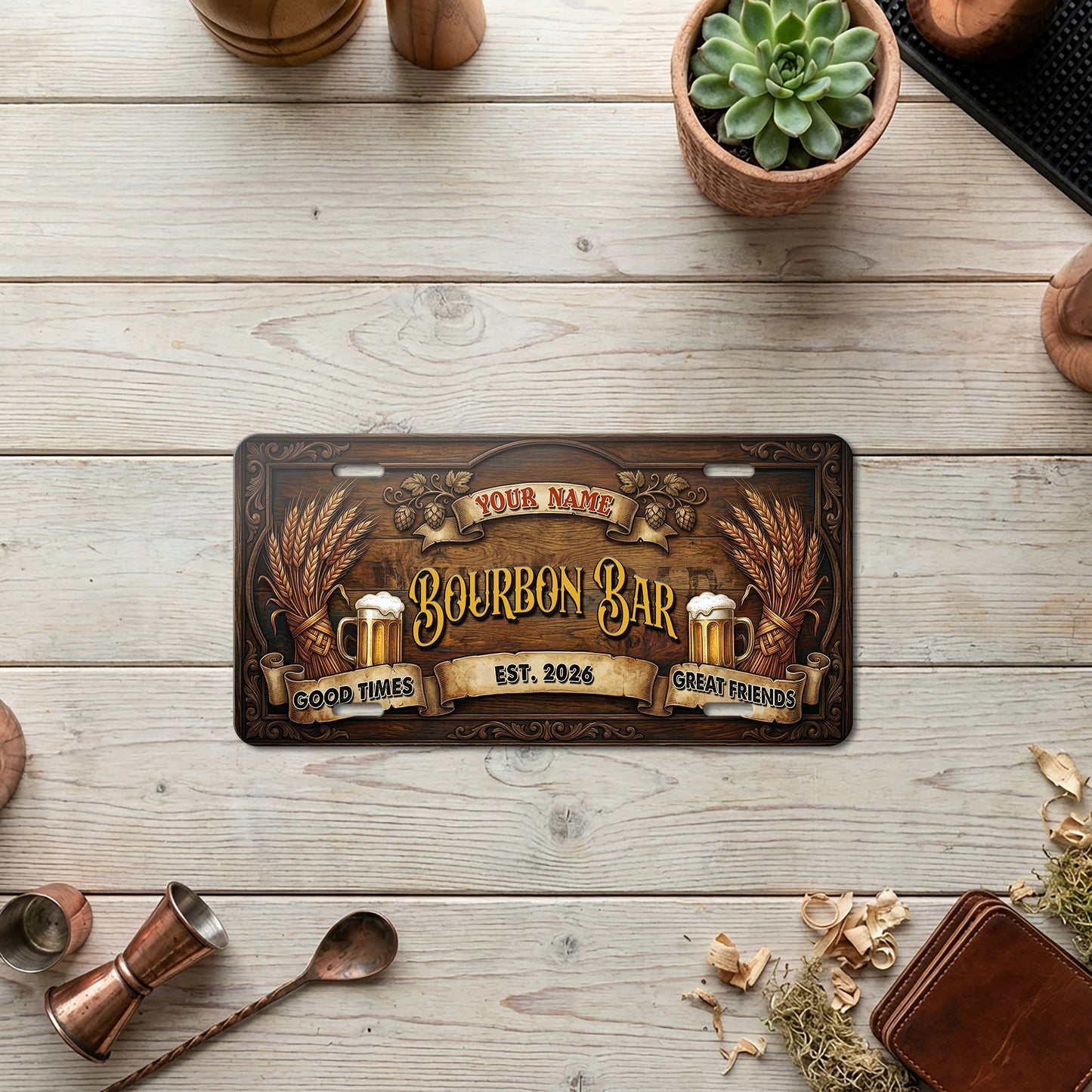 Custom Bourbon Bar License Plate, Basement Bar Wall Decor, Gift For Him ETHY-04085924