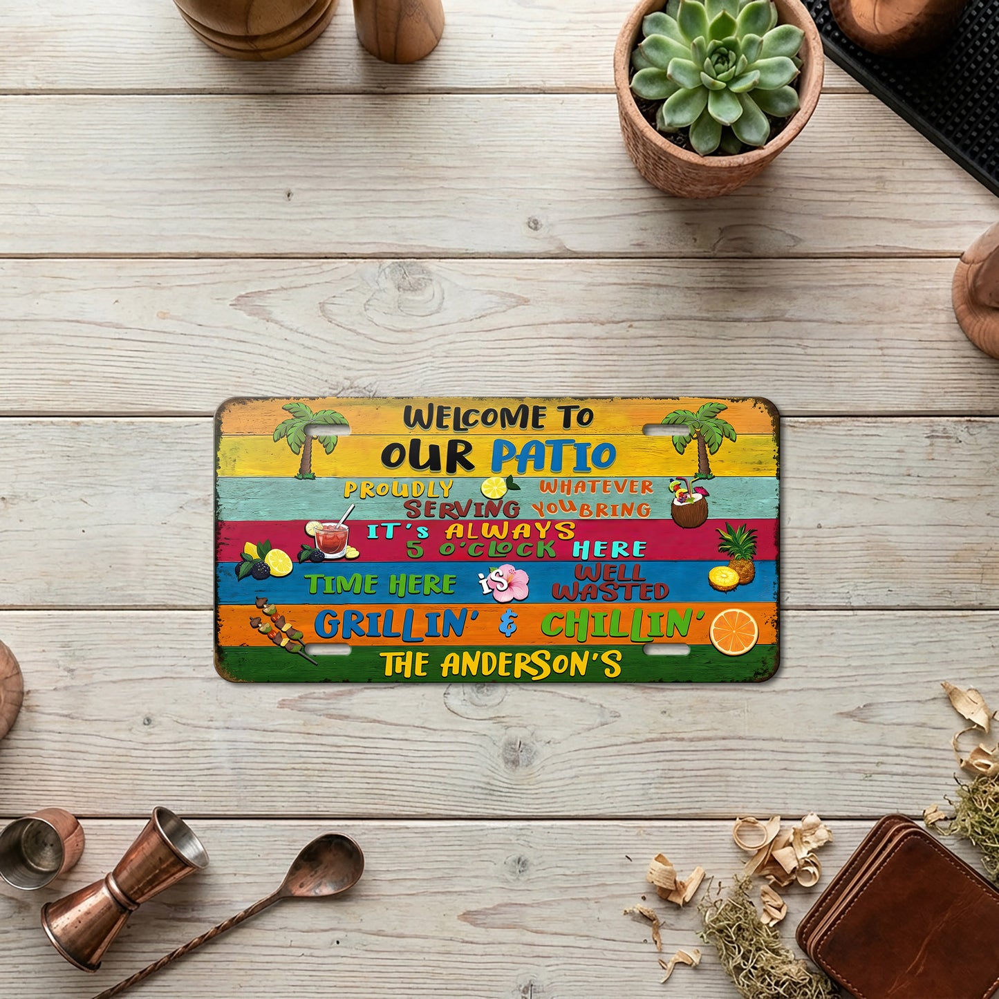 Personalized Patio Rules Bar License Plate, Garden Bar Decor, Home Decor Gift ETHY-04085924