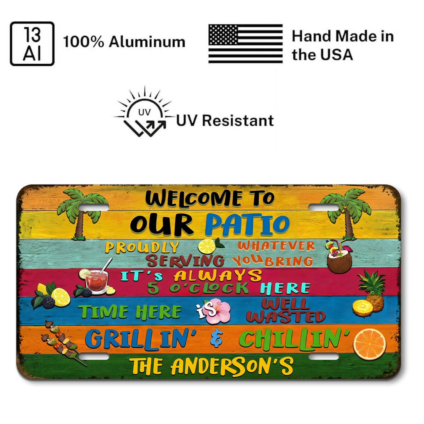 Personalized Patio Rules Bar License Plate, Garden Bar Decor, Home Decor Gift ETHY-04085924
