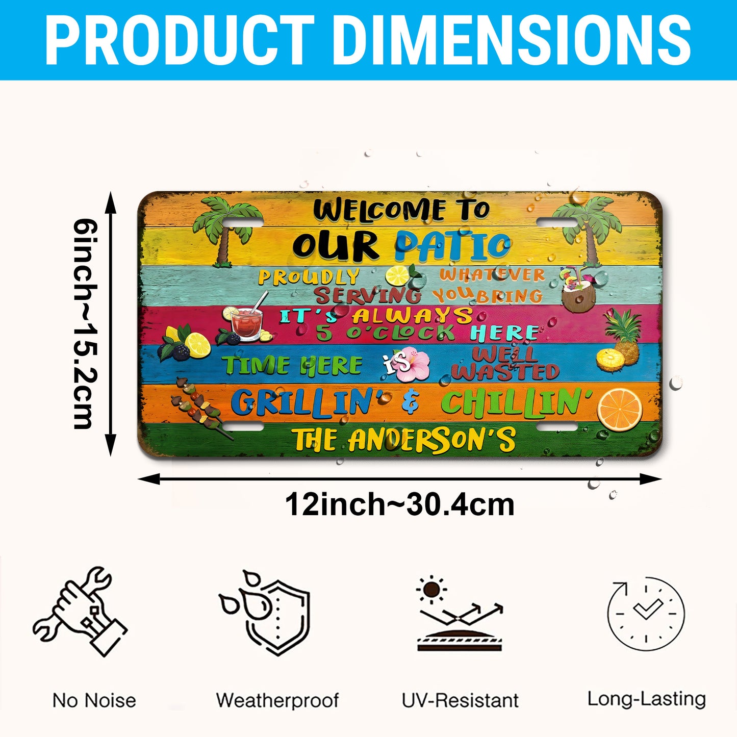 Personalized Patio Rules Bar License Plate, Garden Bar Decor, Home Decor Gift ETHY-04085924