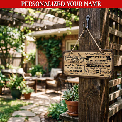 Personalized Patio Retreat License Plate With Name, Outdoor Bar Hanging, Dad's Gift ETHY-04085924