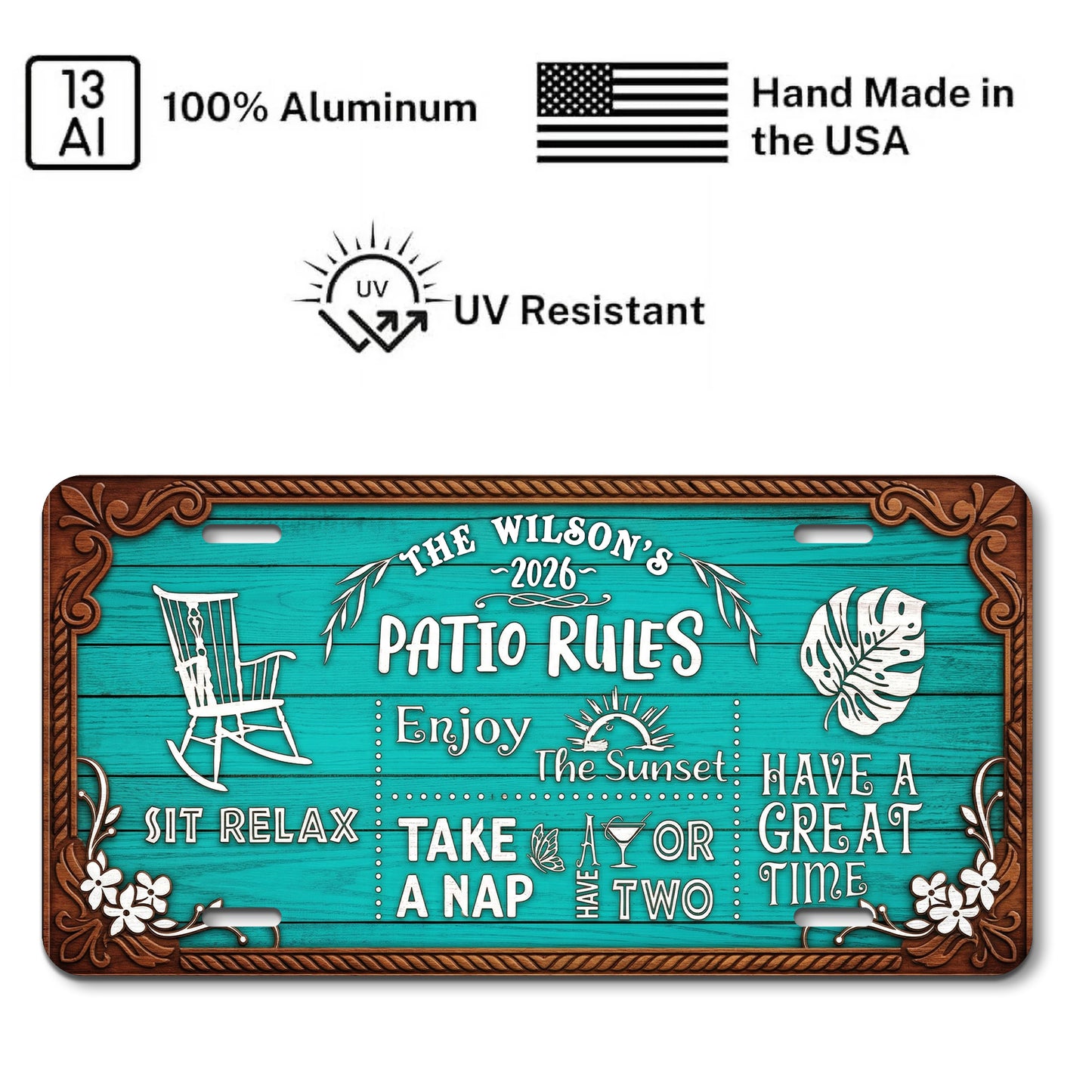 Personalized Patio Rules License Plate, Backyard Decor, Housewarming Gift ETHY-04085924