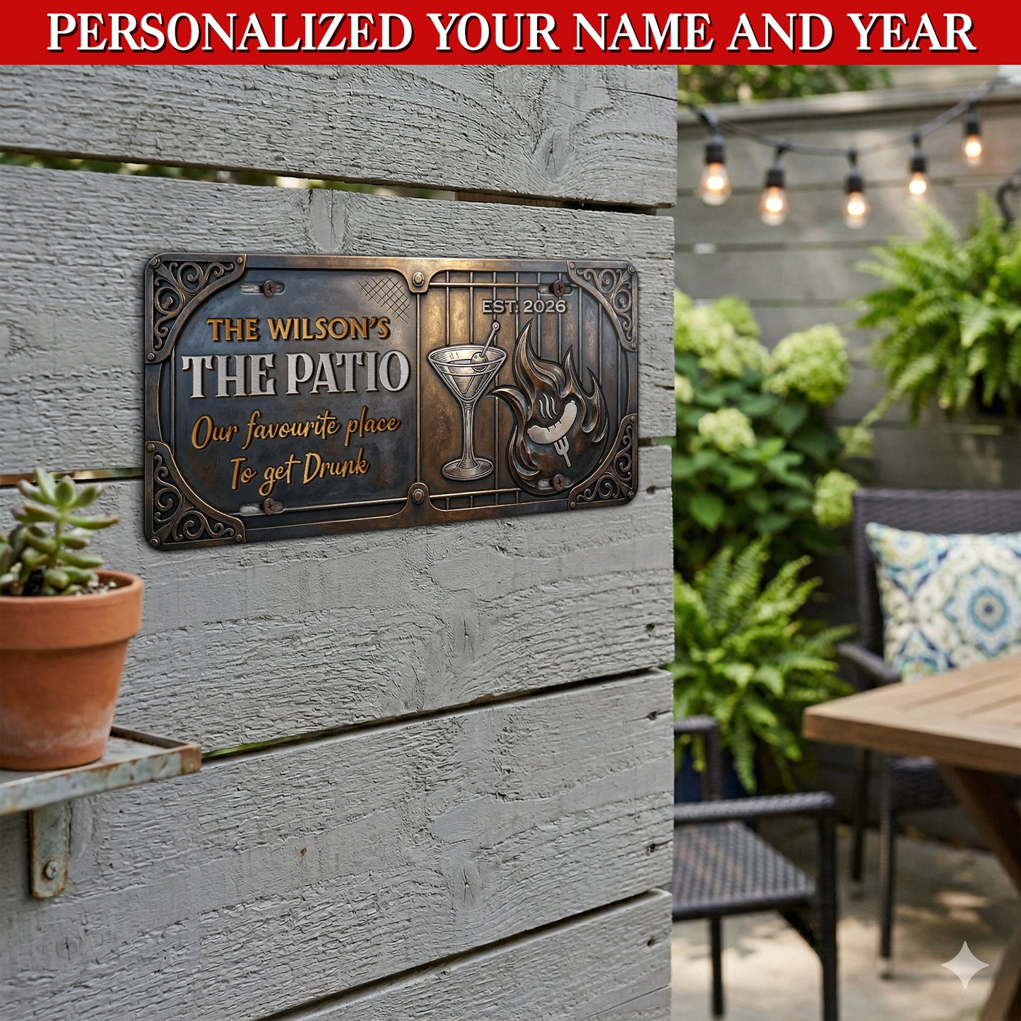 Personalized Drink Station License Plate, Outdoor Garden Decor, Backyard Patio Hanging, Dad Gifts ETHY-04085924