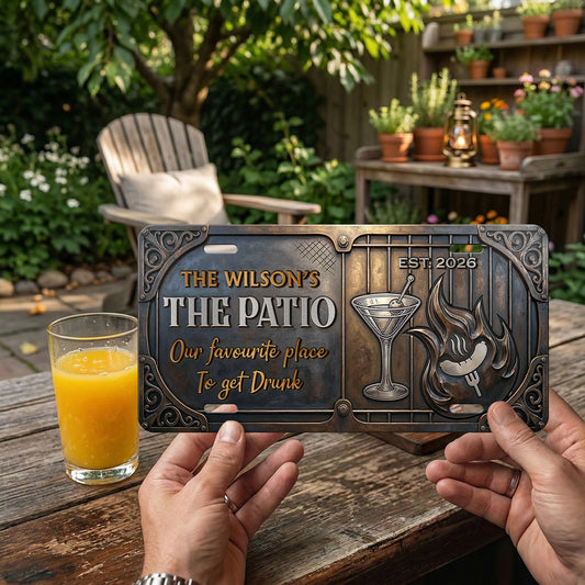 Personalized Drink Station License Plate, Outdoor Garden Decor, Backyard Patio Hanging, Dad Gifts ETHY-04085924