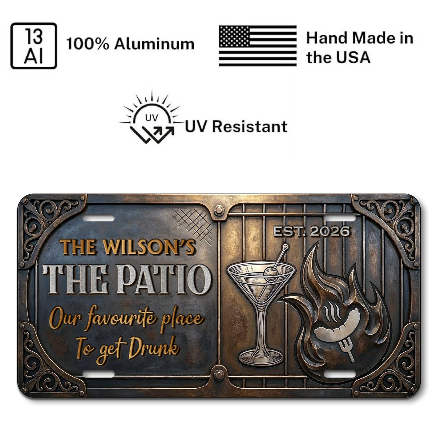 Personalized Drink Station License Plate, Outdoor Garden Decor, Backyard Patio Hanging, Dad Gifts ETHY-04085924