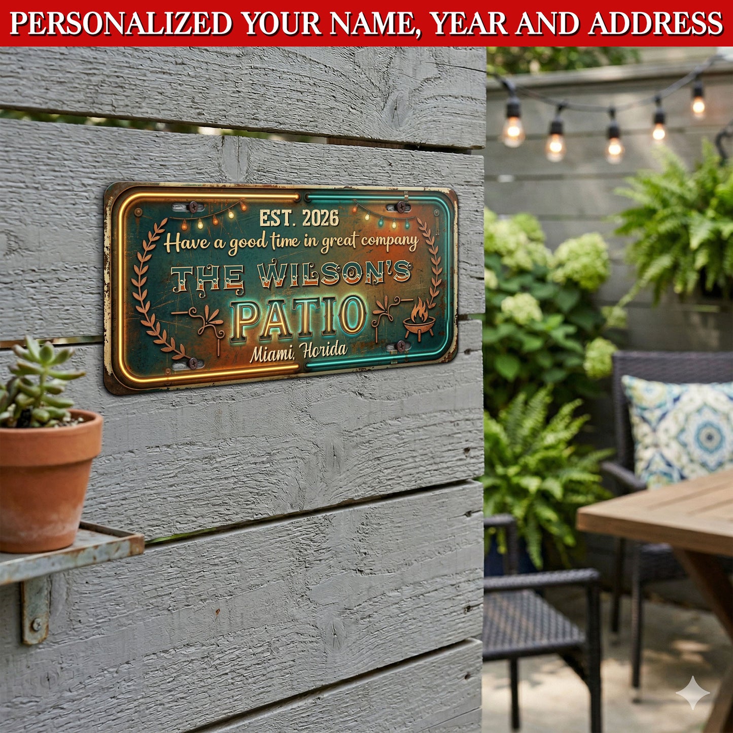 Custom Patio License Plate With Name, Year And Address, Housewarming Gift For Dad
 ETHY-04085924