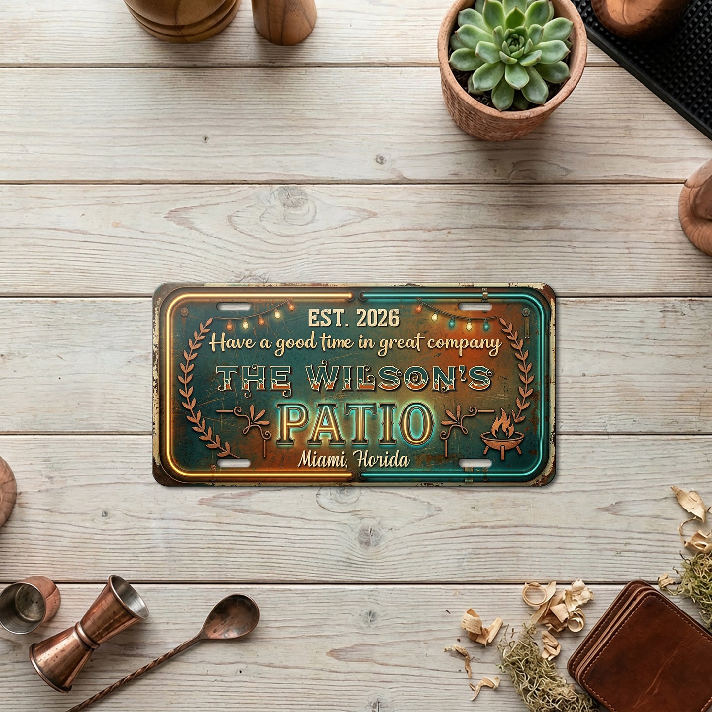 Custom Patio License Plate With Name, Year And Address, Housewarming Gift For Dad
 ETHY-04085924
