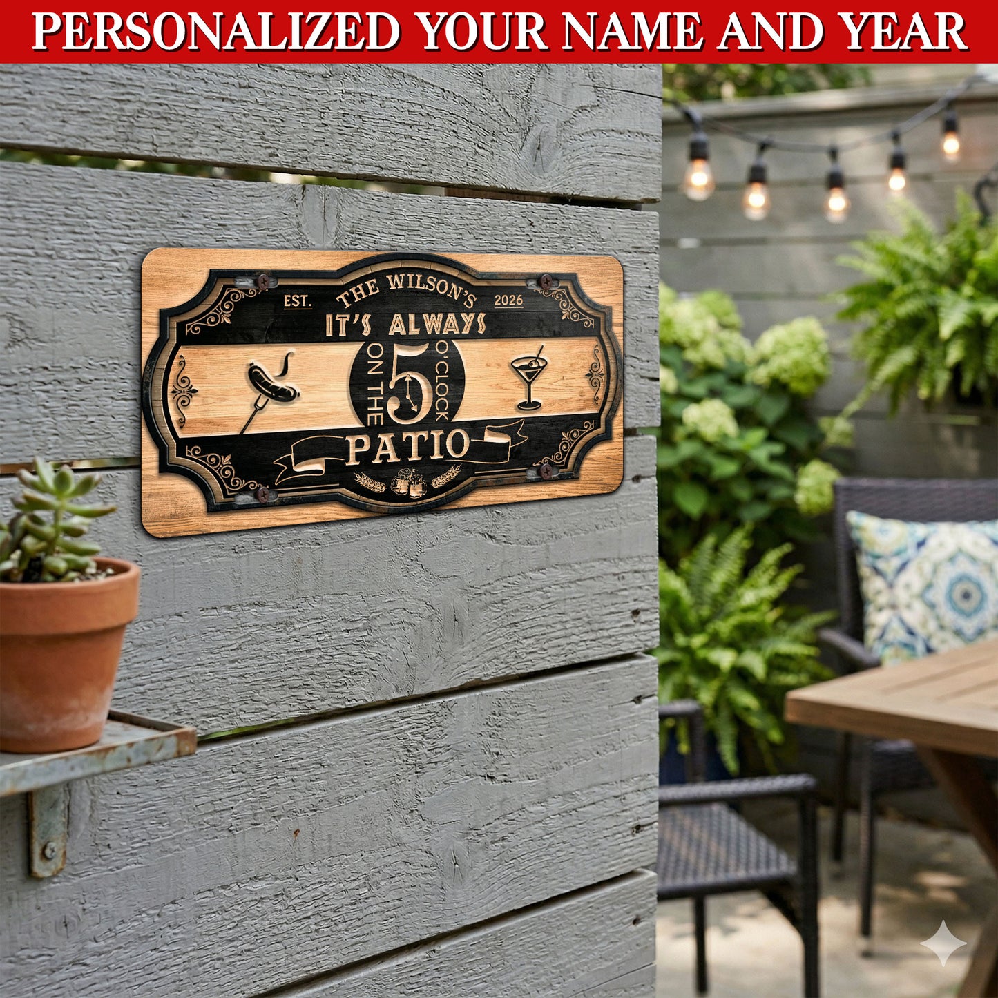 Personalized Patio License Plate, It's Always 5 O'Clock, Housewarming Gift ETHY-04085924