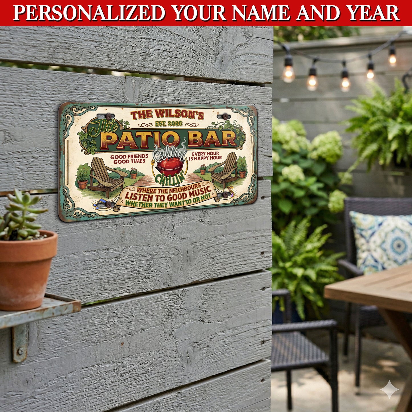 Custom Patio Bar License Plate With Name And Year, Home Bar Decor, Gifts for Dad, Home Decor ETHY-04085924
