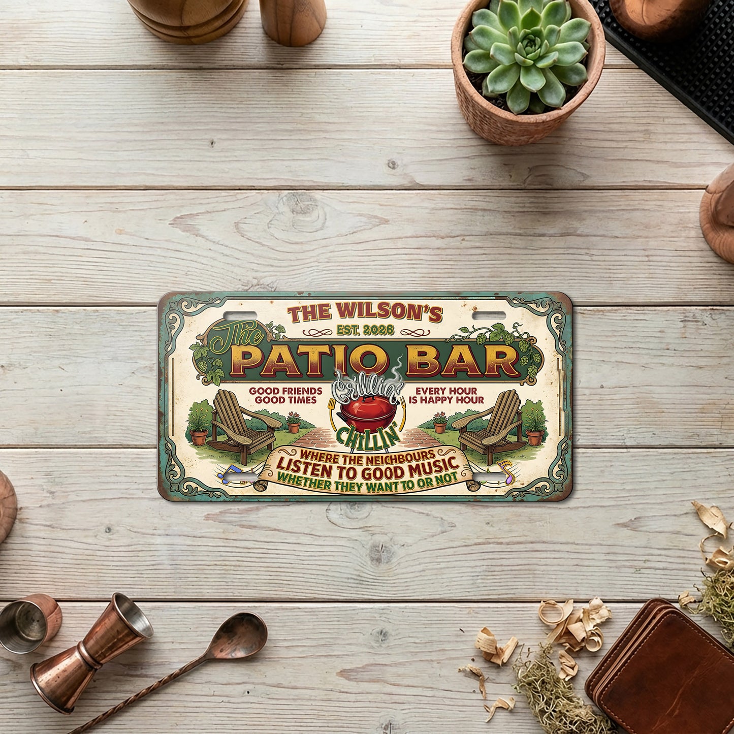 Custom Patio Bar License Plate With Name And Year, Home Bar Decor, Gifts for Dad, Home Decor ETHY-04085924