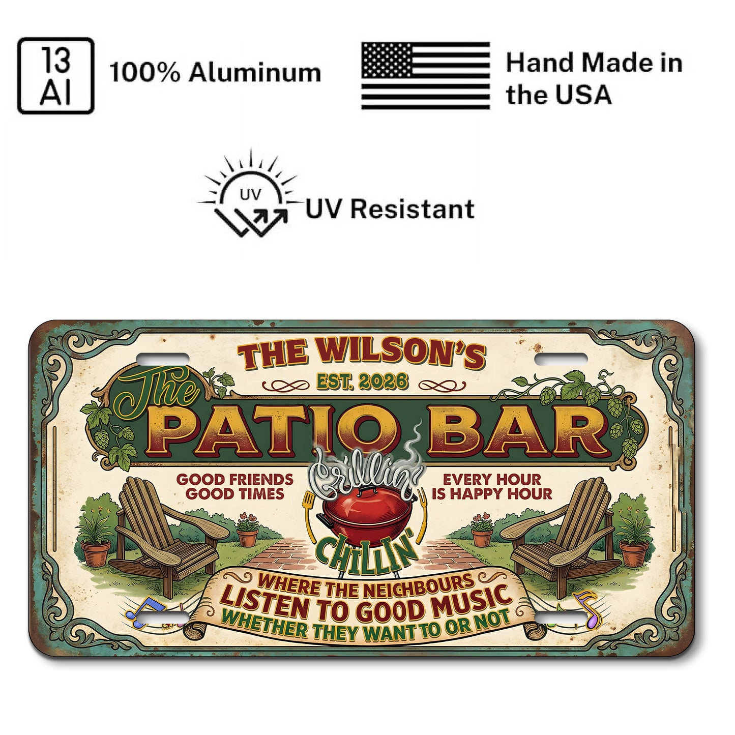 Custom Patio Bar License Plate With Name And Year, Home Bar Decor, Gifts for Dad, Home Decor ETHY-04085924