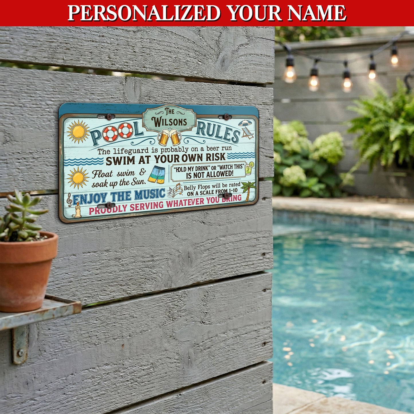 Personalized Pool Rules License Plate, Pool Bar Decor, Housewarming Gift, Poolside Decorations ETHY-04085924