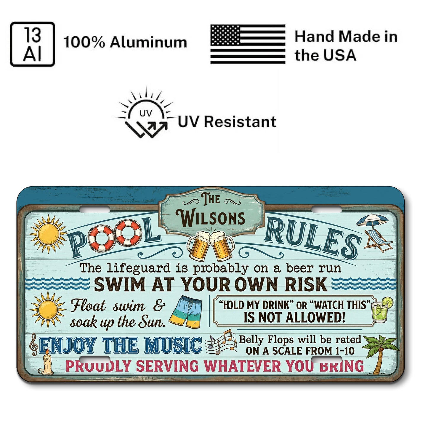 Personalized Pool Rules License Plate, Pool Bar Decor, Housewarming Gift, Poolside Decorations ETHY-04085924