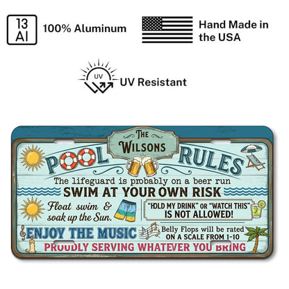 Personalized Pool Rules License Plate, Pool Bar Decor, Housewarming Gift, Poolside Decorations ETHY-04085924