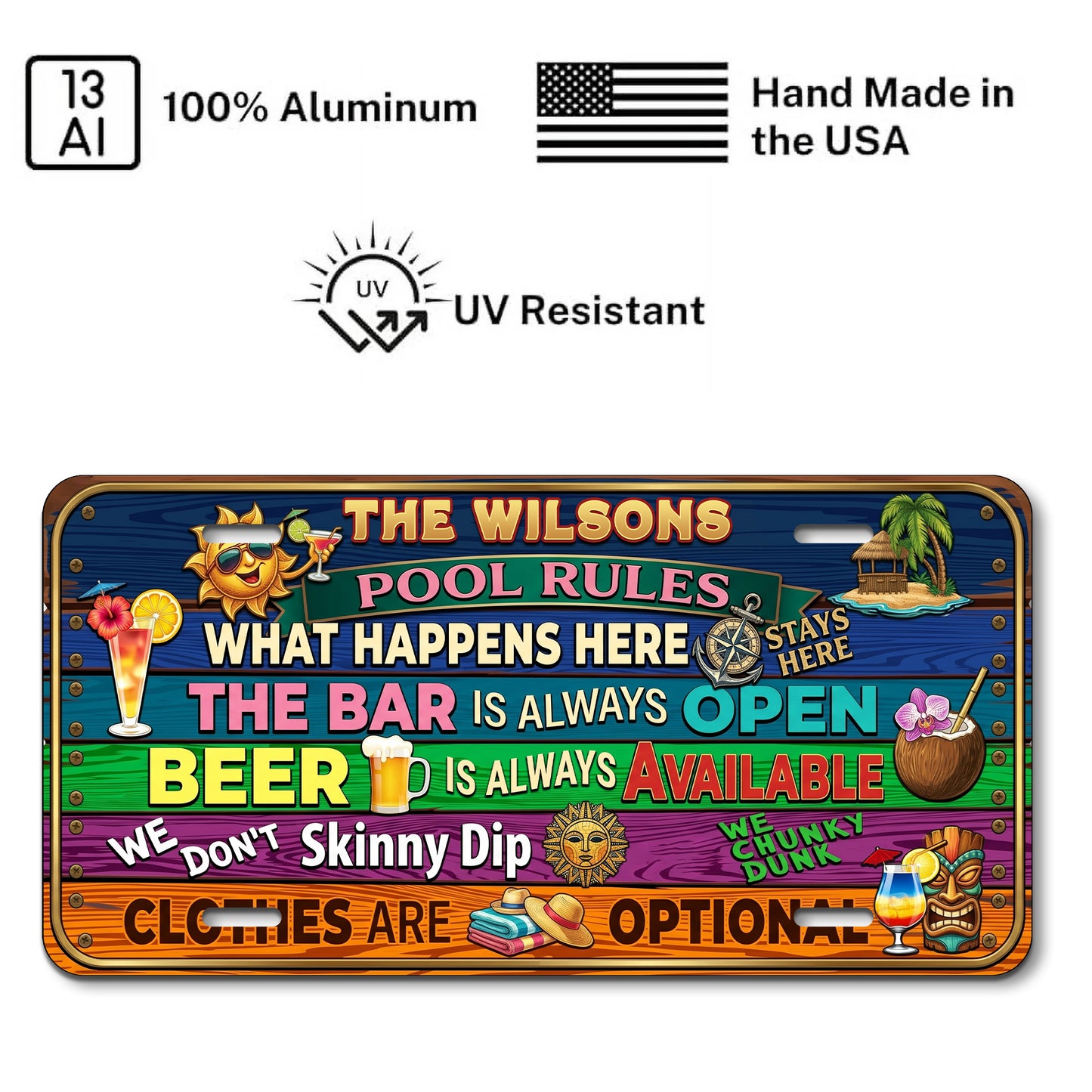 Personalized Pool Rules License Plate with Name, Poolside Decor, Housewarming Gift ETHY-04085924