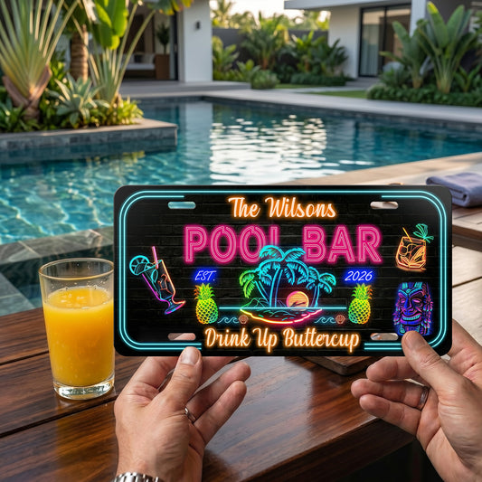 Custom Pool Bar License Plate with Name And Year, Outdoor Bar Decor, Backyard Patio Gift ETHY-04085924