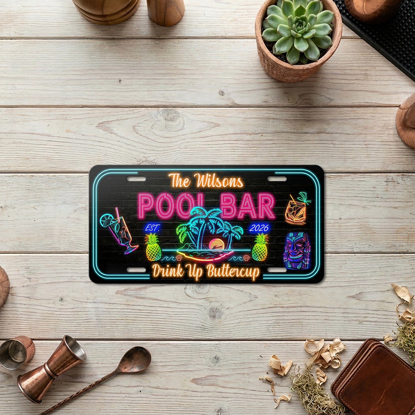Custom Pool Bar License Plate with Name And Year, Outdoor Bar Decor, Backyard Patio Gift ETHY-04085924