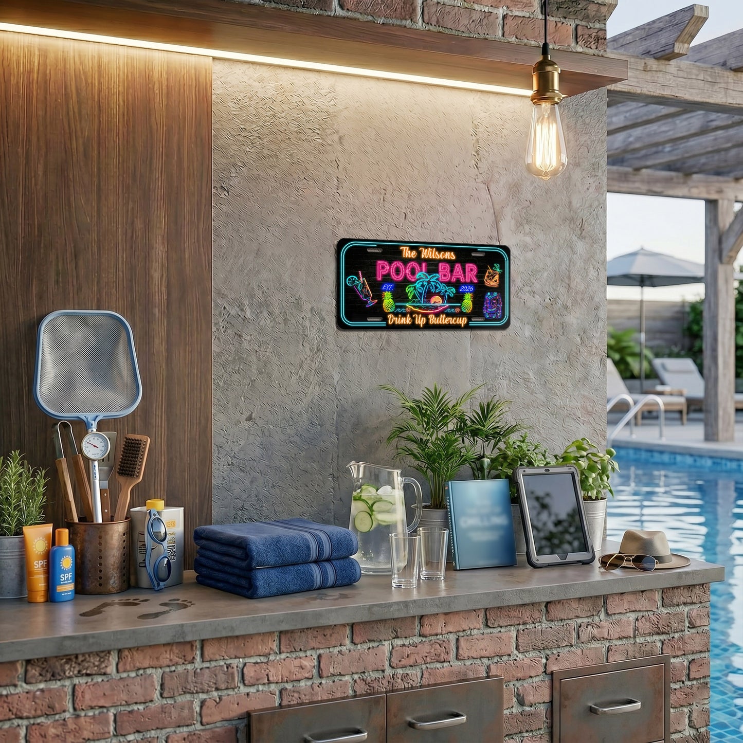 Custom Pool Bar License Plate with Name And Year, Outdoor Bar Decor, Backyard Patio Gift ETHY-04085924