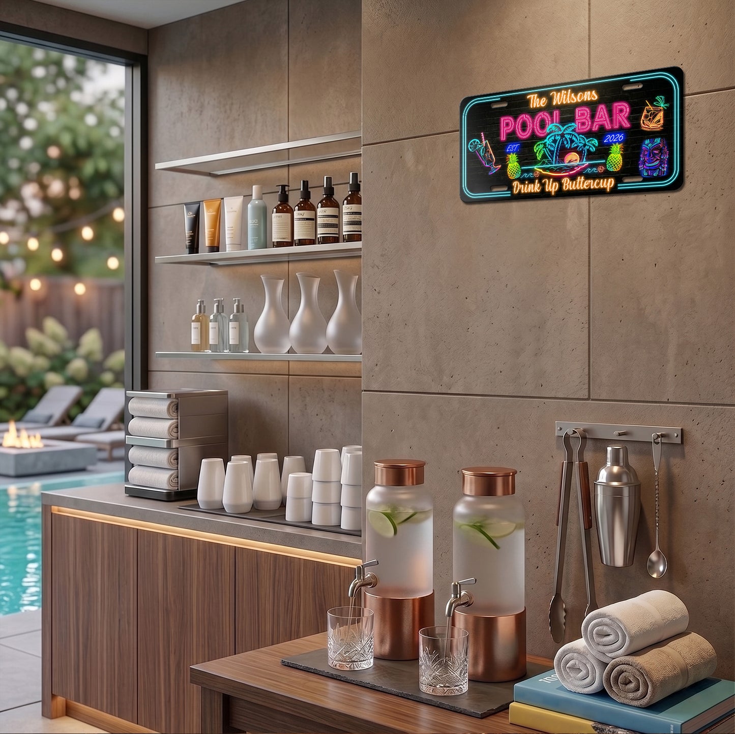 Custom Pool Bar License Plate with Name And Year, Outdoor Bar Decor, Backyard Patio Gift ETHY-04085924