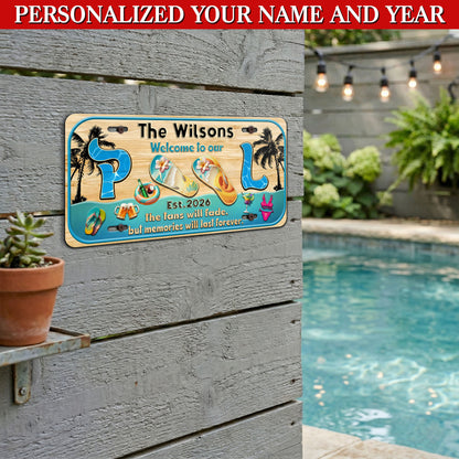 Custom Poolside License Plate With Family Name And Year, Pool Bar Sign, Outdoor Bar Patio, Backyard Poolside Gift ETHY-04085924
