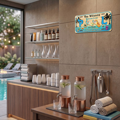 Custom Poolside License Plate With Family Name And Year, Pool Bar Sign, Outdoor Bar Patio, Backyard Poolside Gift ETHY-04085924