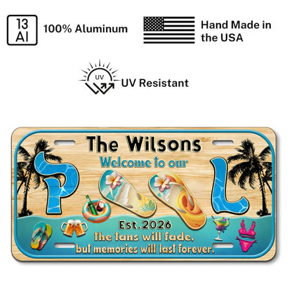 Custom Poolside License Plate With Family Name And Year, Pool Bar Sign, Outdoor Bar Patio, Backyard Poolside Gift ETHY-04085924