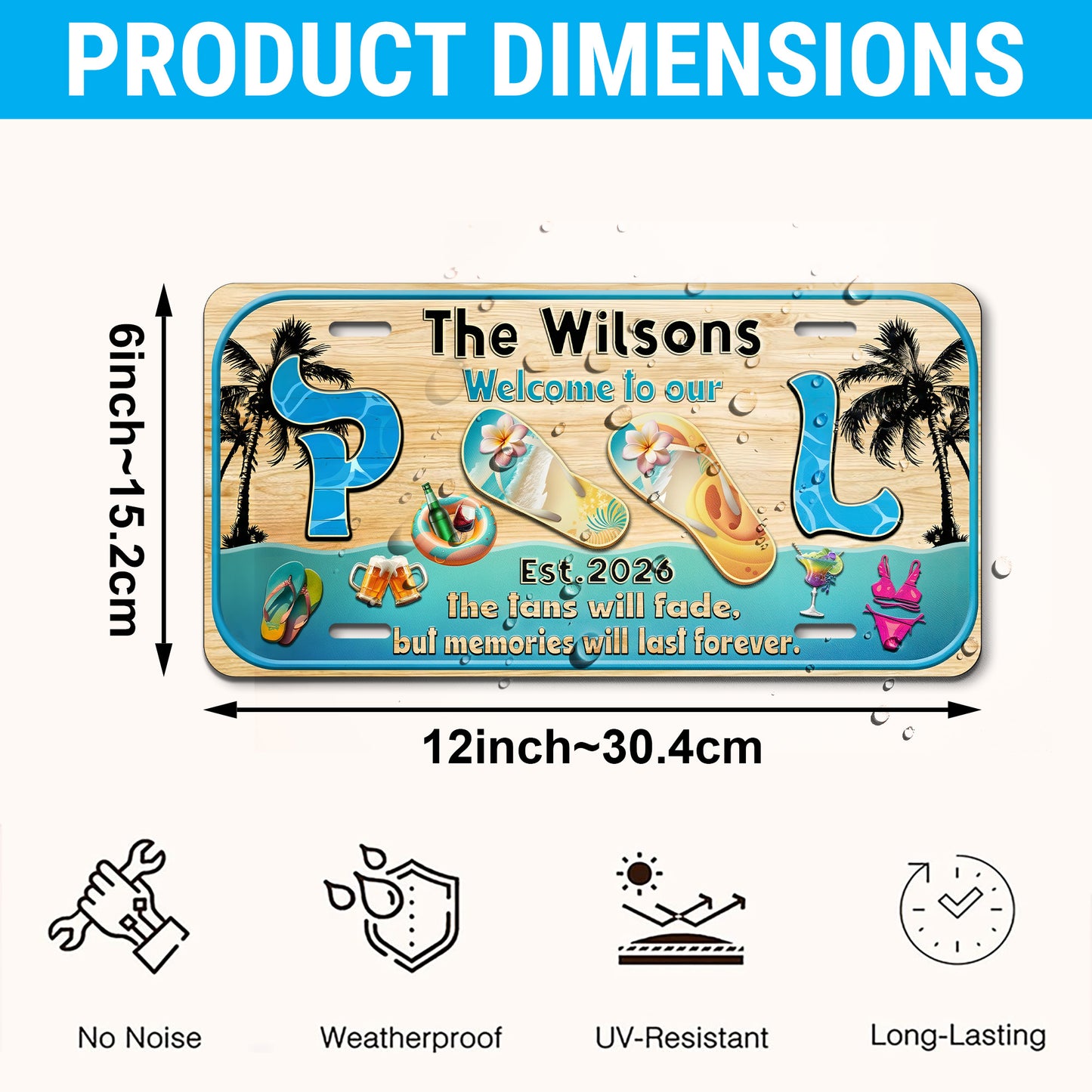 Custom Poolside License Plate With Family Name And Year, Pool Bar Sign, Outdoor Bar Patio, Backyard Poolside Gift ETHY-04085924
