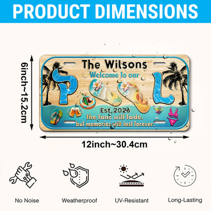 Custom Poolside License Plate With Family Name And Year, Pool Bar Sign, Outdoor Bar Patio, Backyard Poolside Gift ETHY-04085924