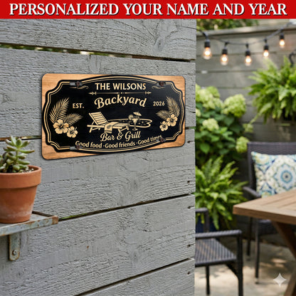 Personalized Backyard Bar & Grill License Plate, Bar Decoration, Backyard Gifts ETHY-04085924