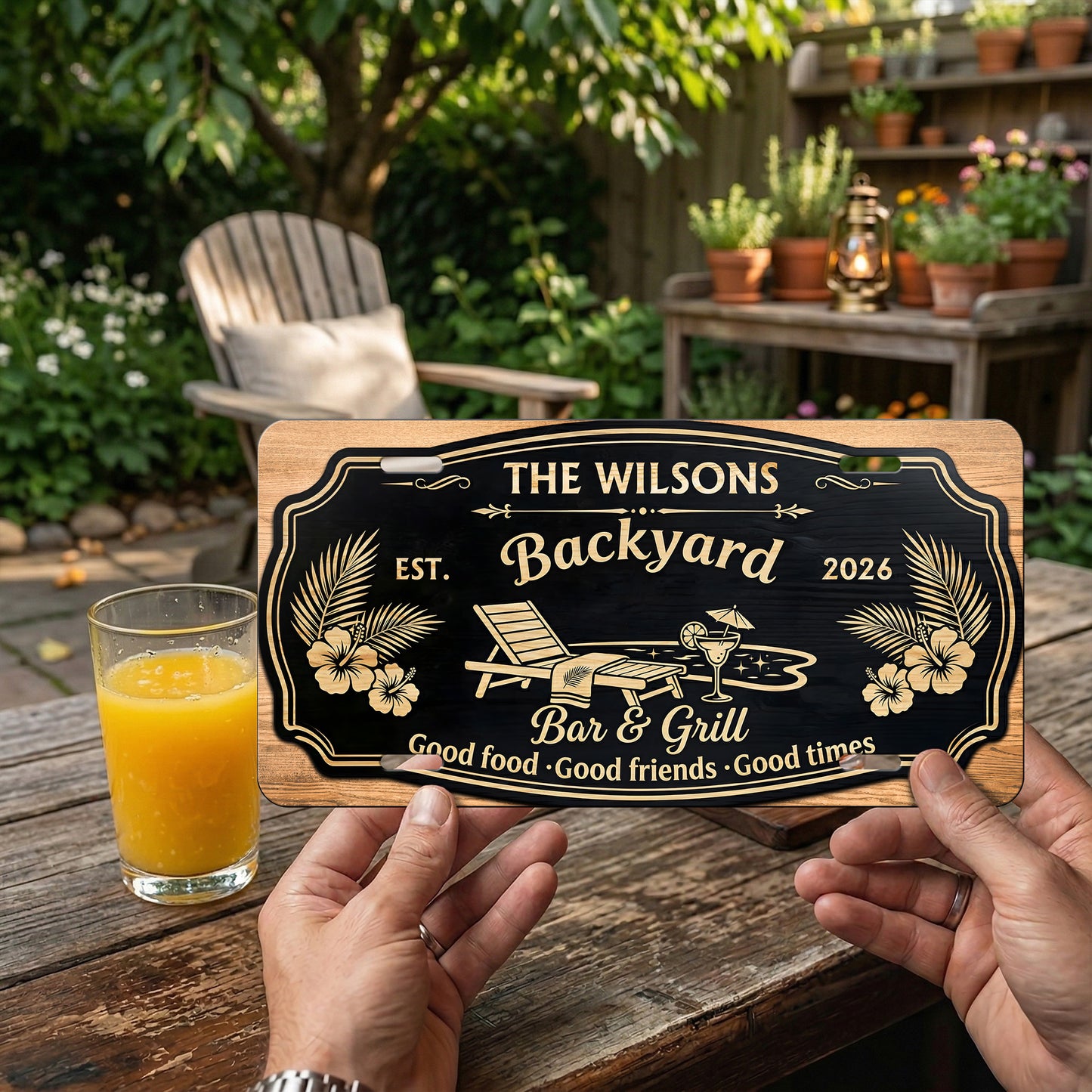 Personalized Backyard Bar & Grill License Plate, Bar Decoration, Backyard Gifts ETHY-04085924