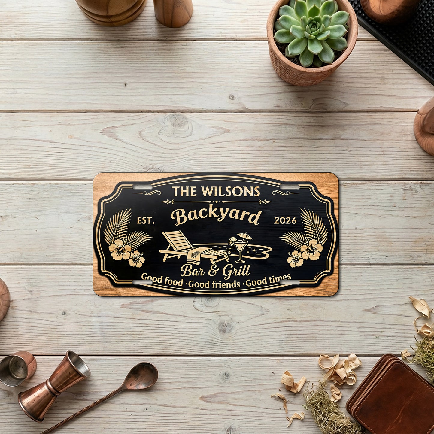 Personalized Backyard Bar & Grill License Plate, Bar Decoration, Backyard Gifts ETHY-04085924