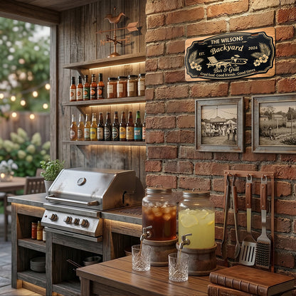 Personalized Backyard Bar & Grill License Plate, Bar Decoration, Backyard Gifts ETHY-04085924