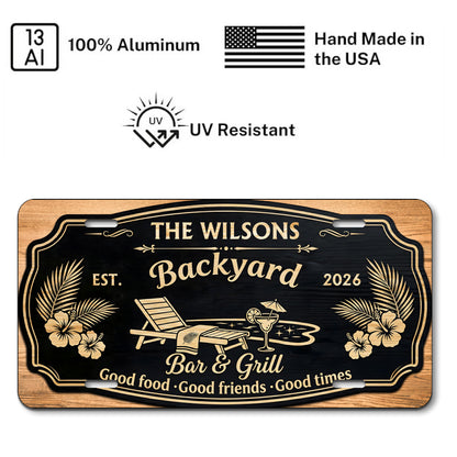 Personalized Backyard Bar & Grill License Plate, Bar Decoration, Backyard Gifts ETHY-04085924