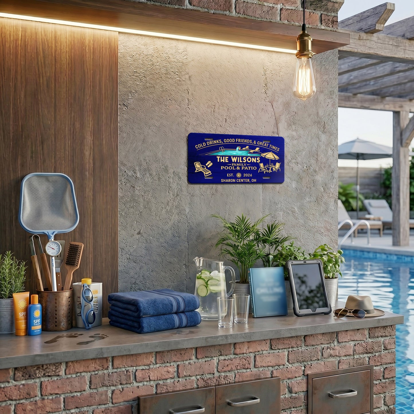 Custom Pool & Patio License Plate, Good Time Good Friends , Pool Bar Decor Gift ETHY-04085924