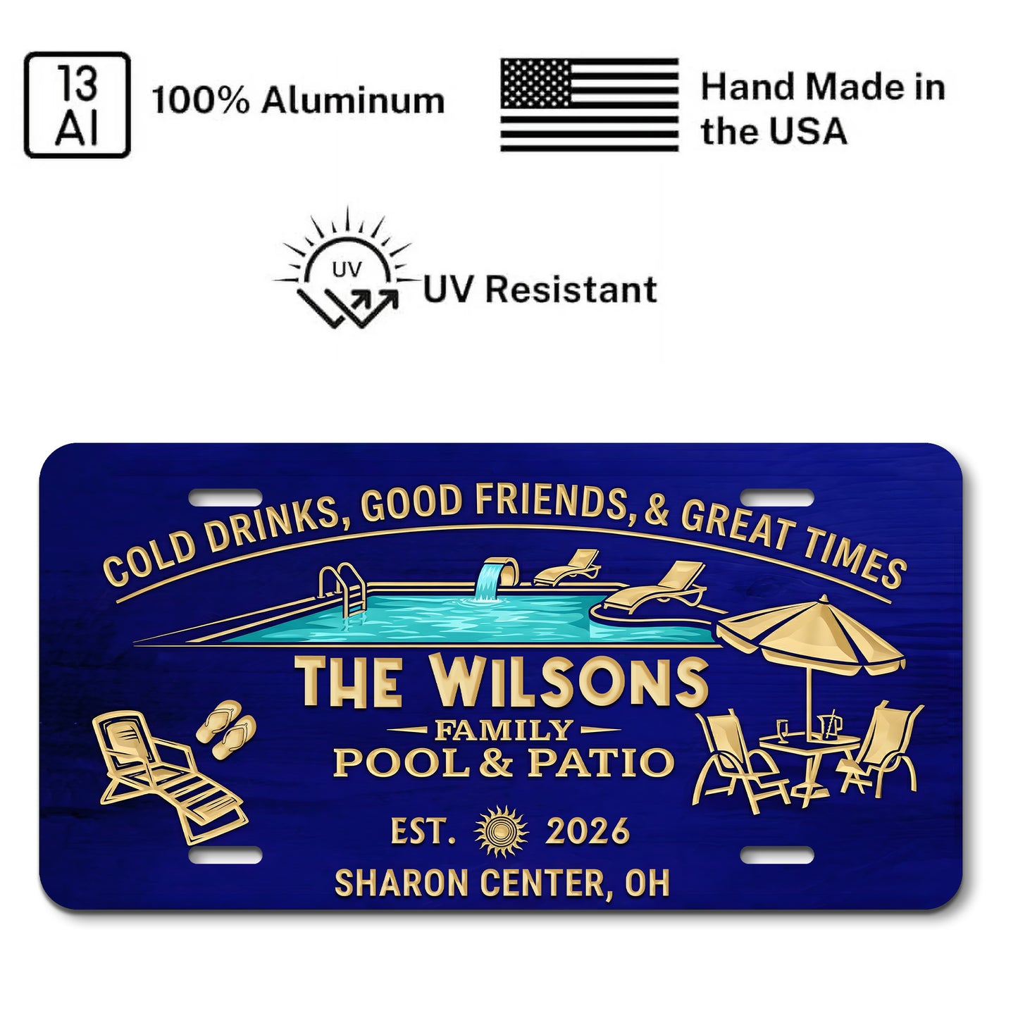Custom Pool & Patio License Plate, Good Time Good Friends , Pool Bar Decor Gift ETHY-04085924