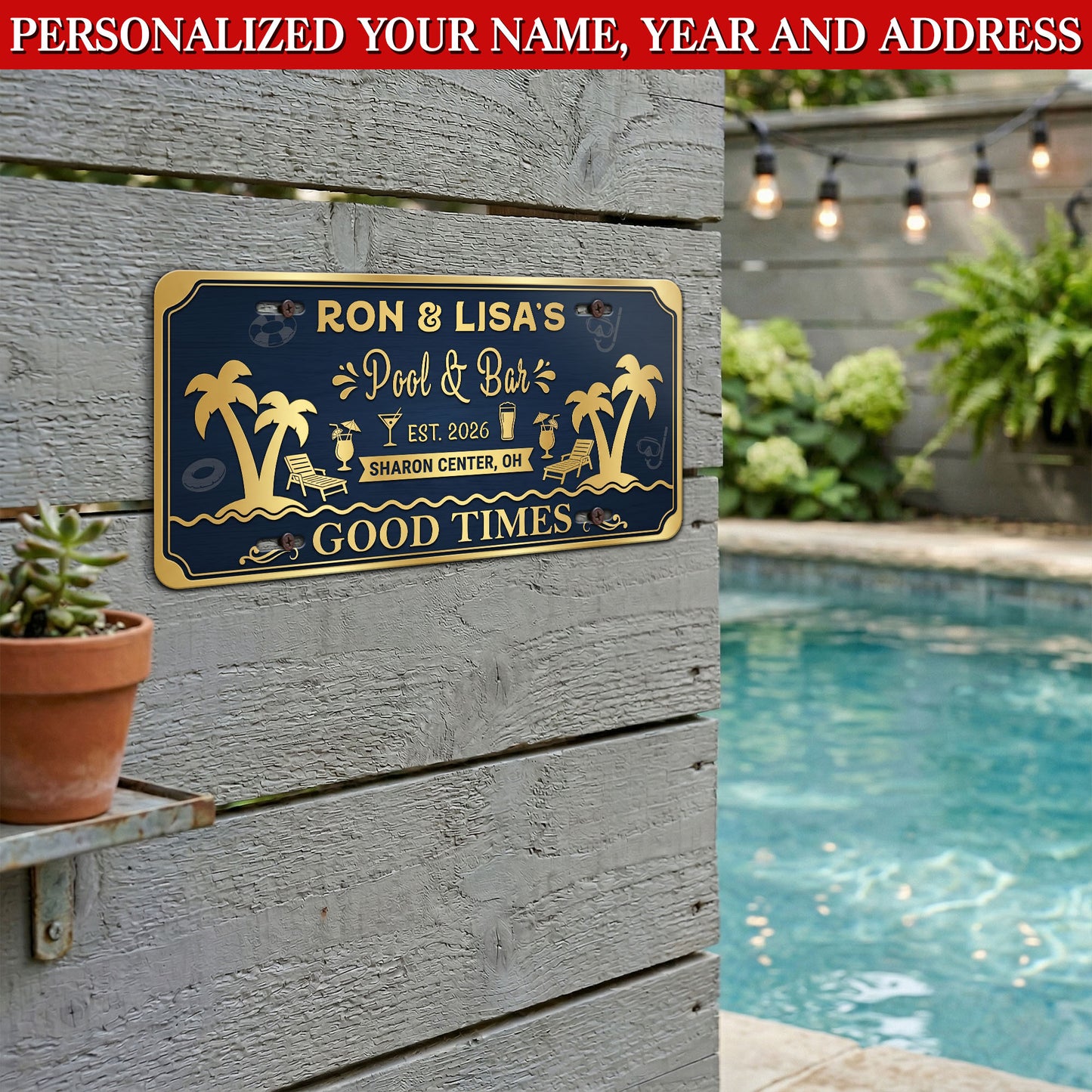 Custom Pool Bar License PLate, Pool Decor, Housewarming Gifts ETHY-04085924