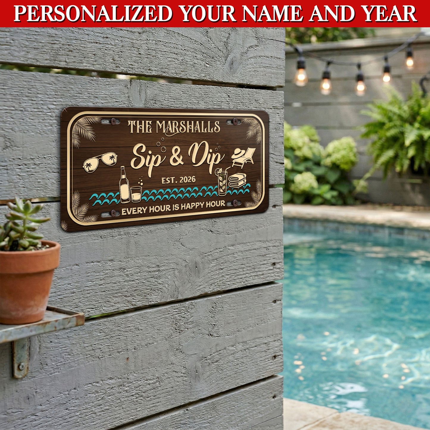 Personalized Pool Bar License Plate, Outdoor Bar Decor, Poolside Gift ETHY-04085924