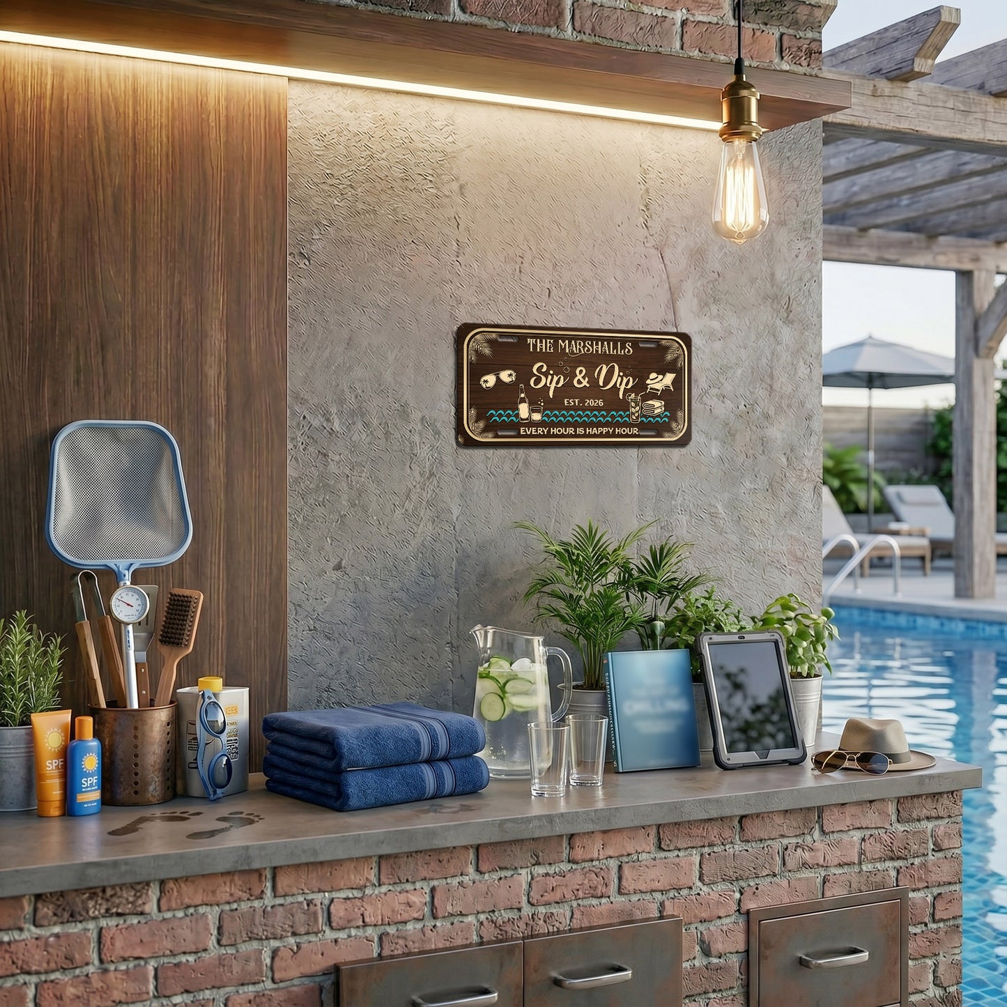 Personalized Pool Bar License Plate, Outdoor Bar Decor, Poolside Gift ETHY-04085924