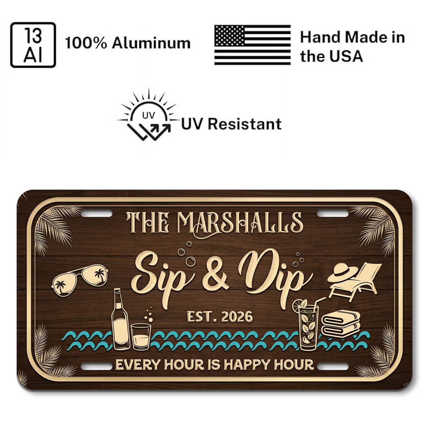 Personalized Pool Bar License Plate, Outdoor Bar Decor, Poolside Gift ETHY-04085924