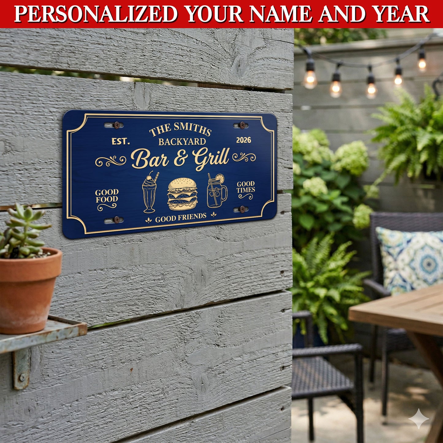 Custom Backyard Bar & Grill License Plate, Wall Decor Gift, Home Gifts ETHY-04085924