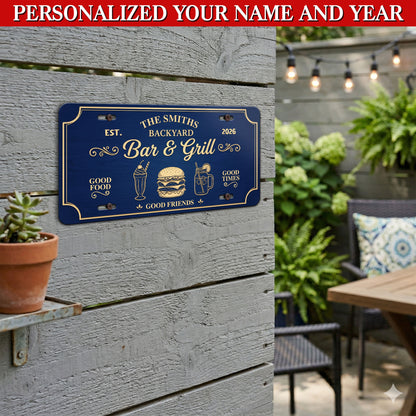 Custom Backyard Bar & Grill License Plate, Wall Decor Gift, Home Gifts ETHY-04085924