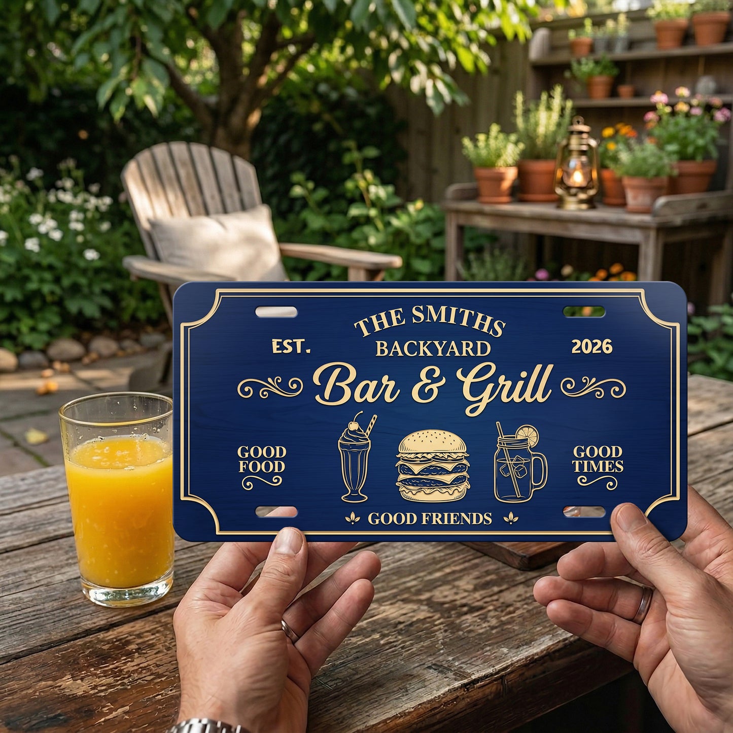 Custom Backyard Bar & Grill License Plate, Wall Decor Gift, Home Gifts ETHY-04085924
