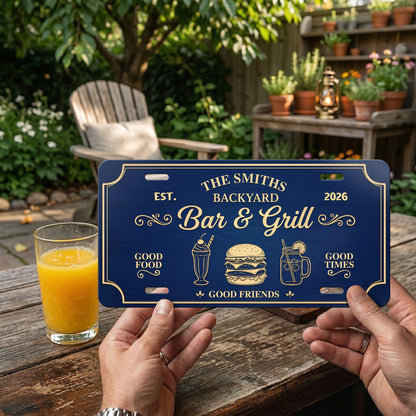Custom Backyard Bar & Grill License Plate, Wall Decor Gift, Home Gifts ETHY-04085924